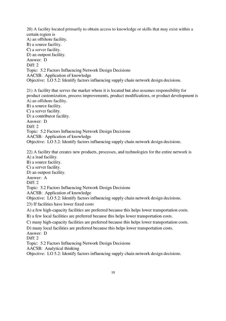 Chapter 5 Network Design in the Supply Chain Multiple Choice 1 - Page 6
