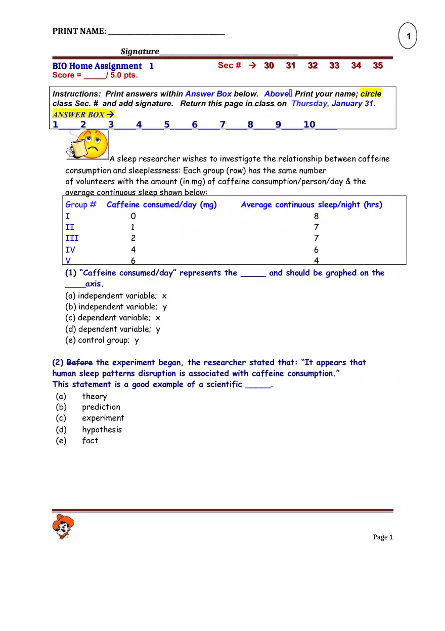 Bio Home Assignment 1 - Page 1