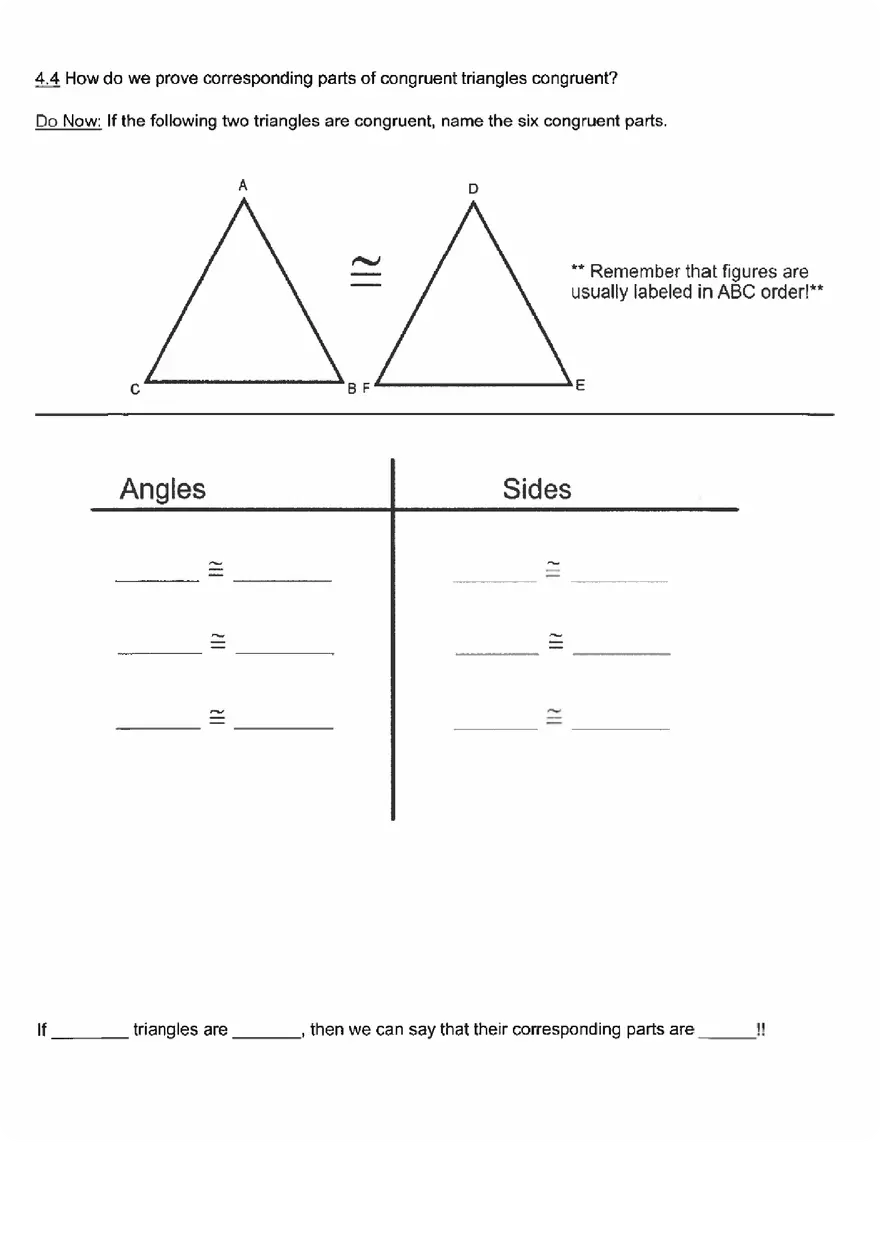 Unit 4.4 Congruent Triangles - Page 1