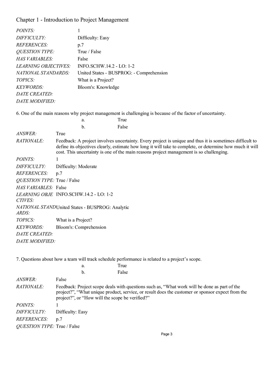 Chapter 1 Introduction to Project Management True False - Page 7