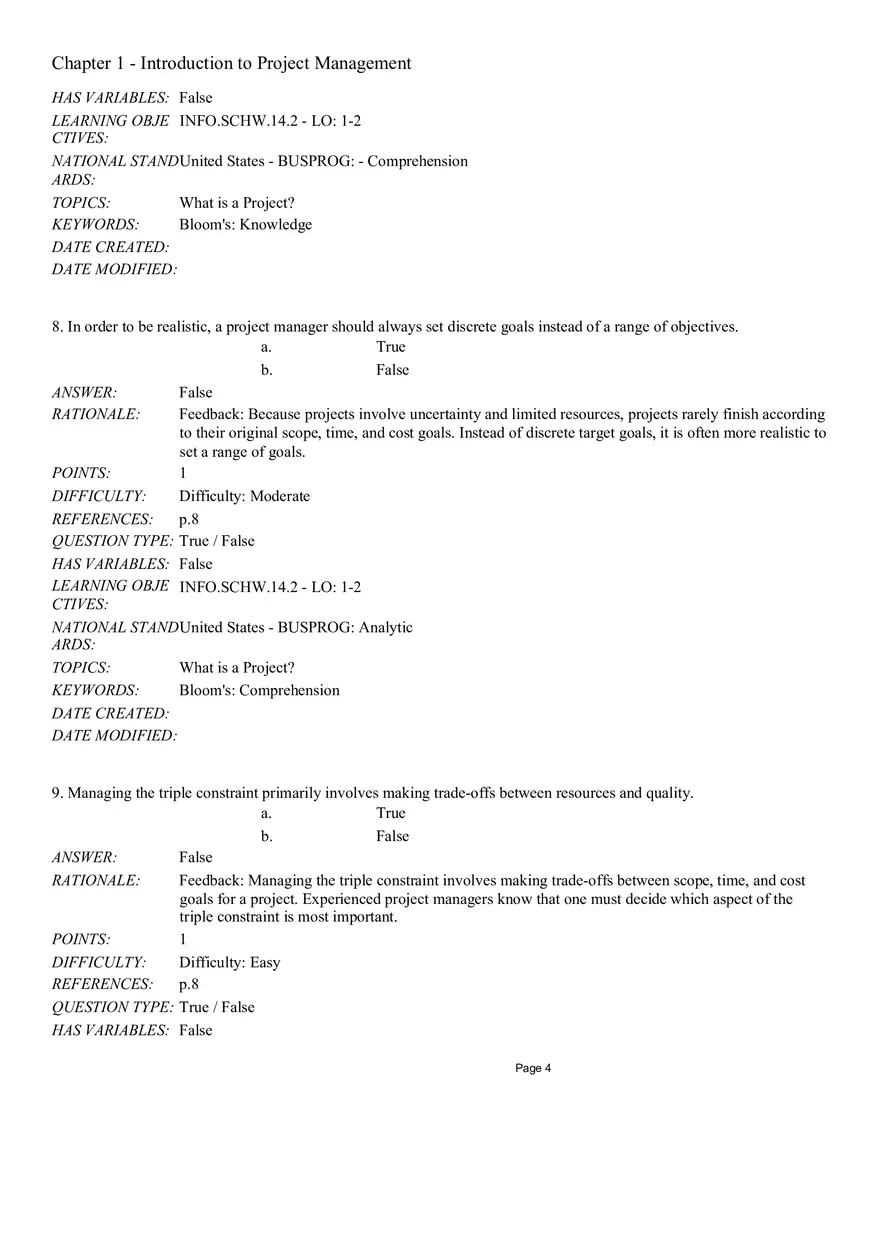 Chapter 1 Introduction to Project Management True False - Page 8