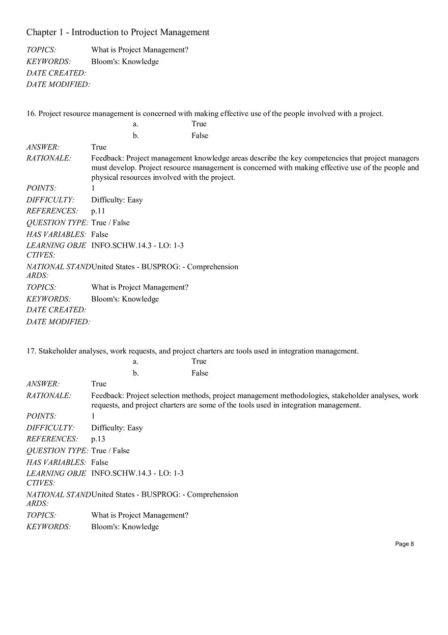 Chapter 1 Introduction to Project Management True False - Page 12