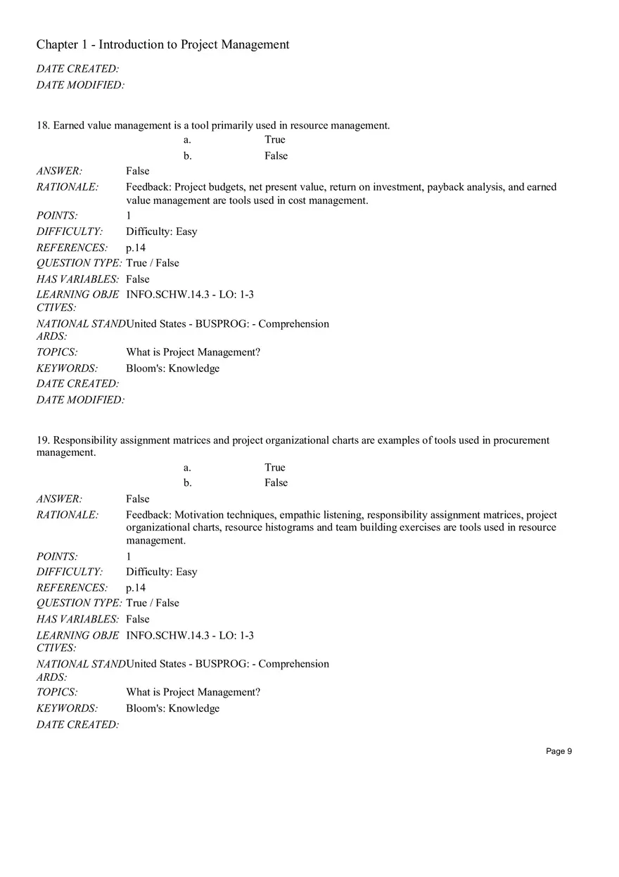 Chapter 1 Introduction to Project Management True False - Page 13