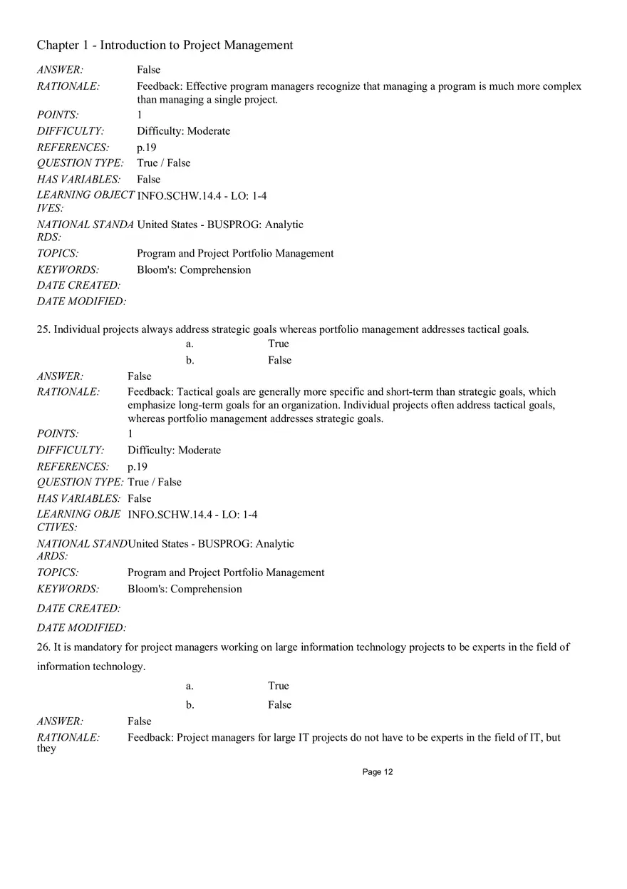 Chapter 1 Introduction to Project Management True False - Page 4