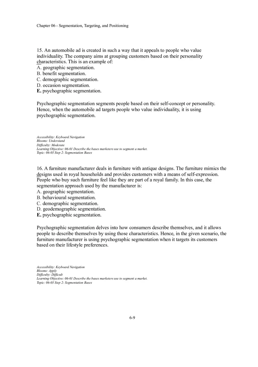 Segmentation, Targeting, and Positioning Multiple Choice  Part 1 - Page 7