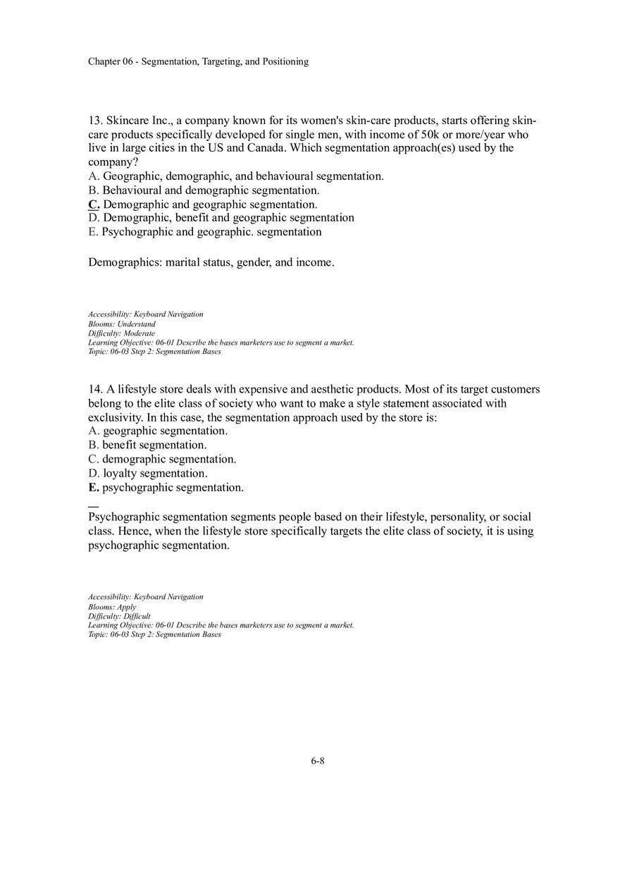Segmentation, Targeting, and Positioning Multiple Choice  Part 1 - Page 6
