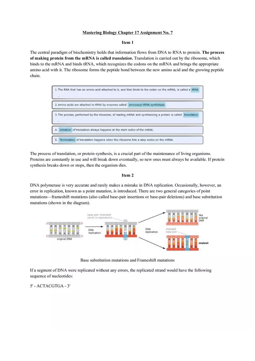Mastering Biology Chapter 17 Assignment 7 - Page 1