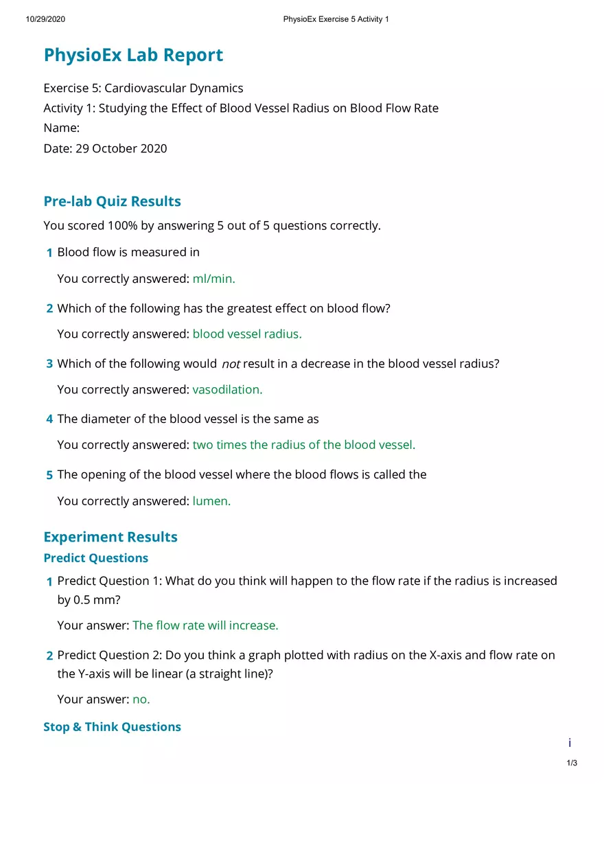 Studying the Eﬀect of Blood Vessel Radius on Blood Flow Rate - Page 1