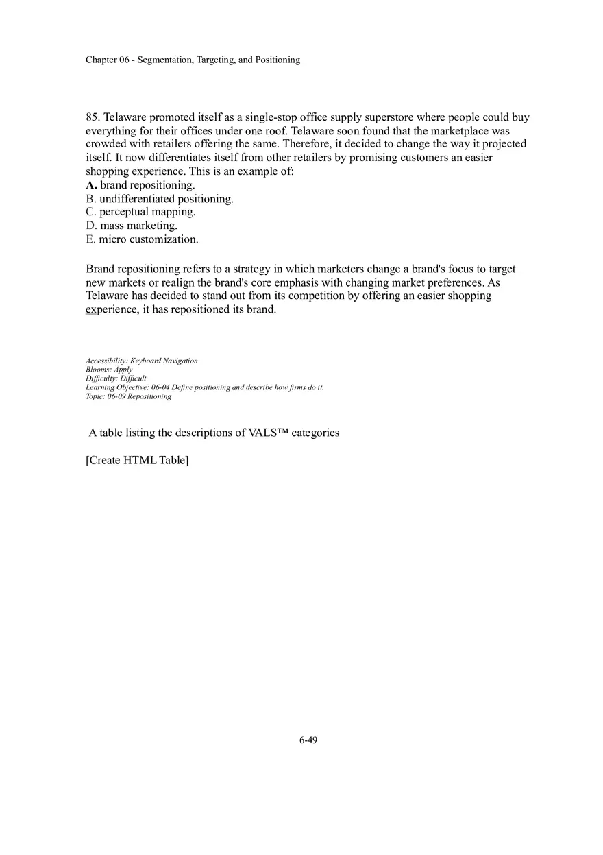 Segmentation, Targeting, and Positioning Multiple Choice  Part 5 - Page 8