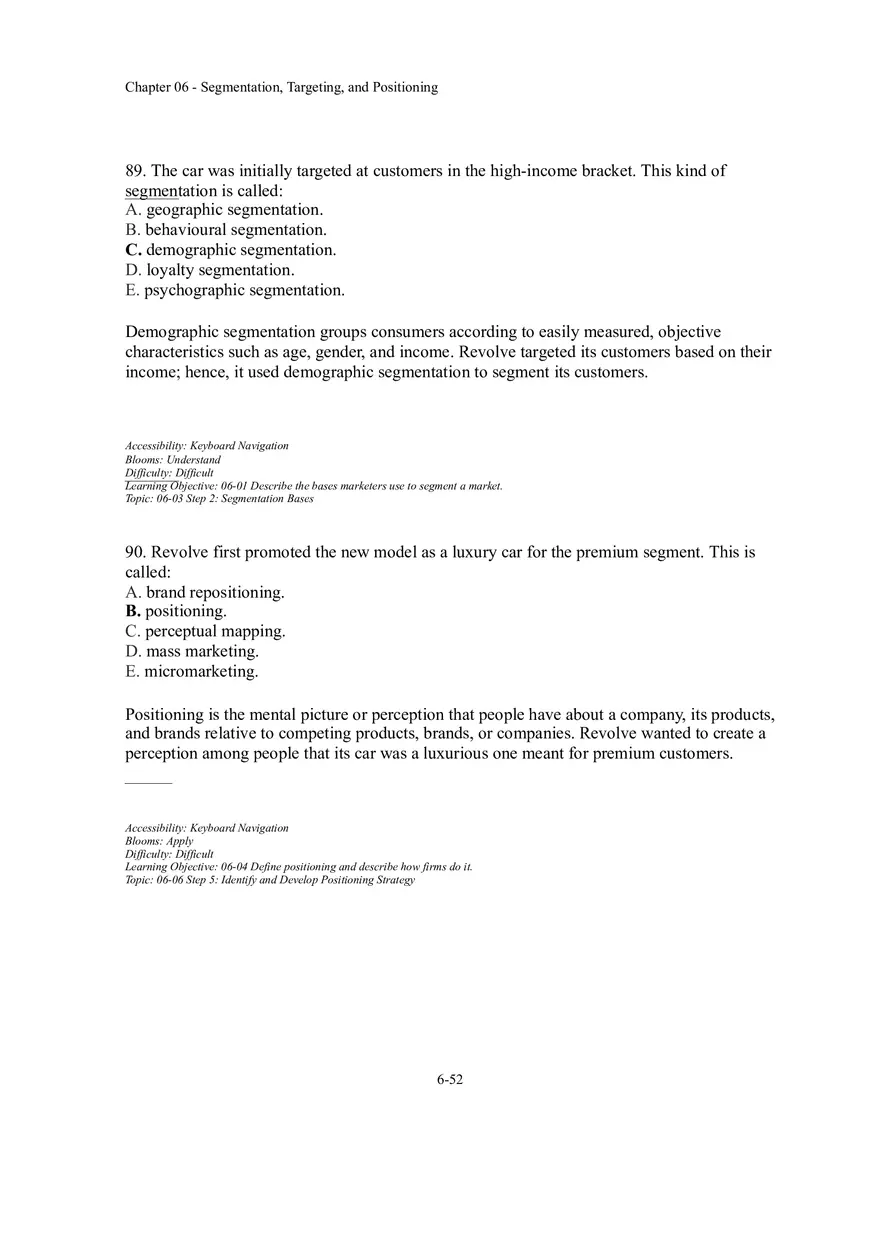 Segmentation, Targeting, and Positioning Multiple Choice  Part 5 - Page 11