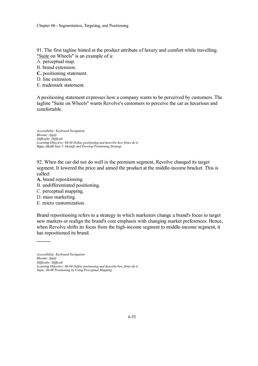 Segmentation, Targeting, and Positioning Multiple Choice  Part 5 - Page 12