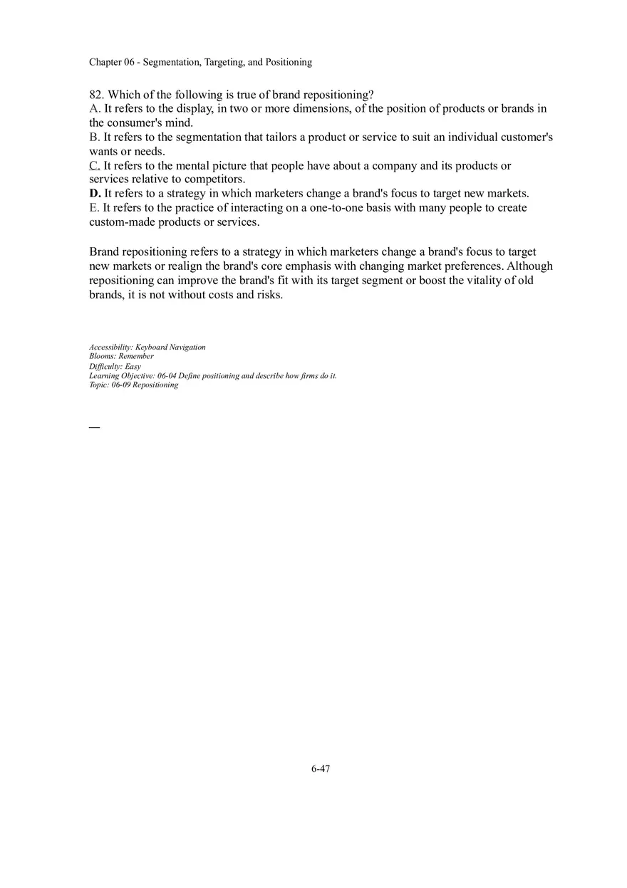 Segmentation, Targeting, and Positioning Multiple Choice  Part 5 - Page 6