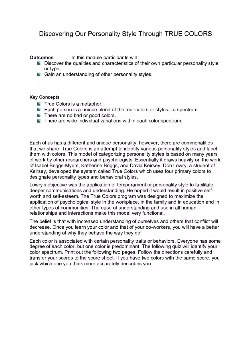 Discovering Our Personality Style Through True Colors - Page 1