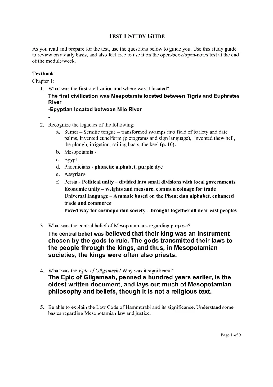 Western Civilization Test Study Guides - Page 1