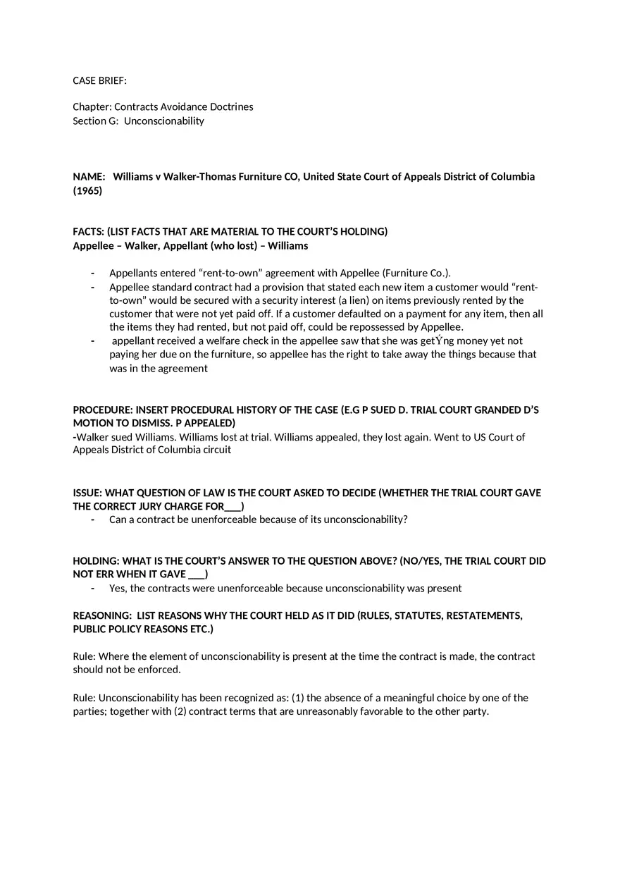 Williams v Walker-Thomas Furniture CO - Page 1