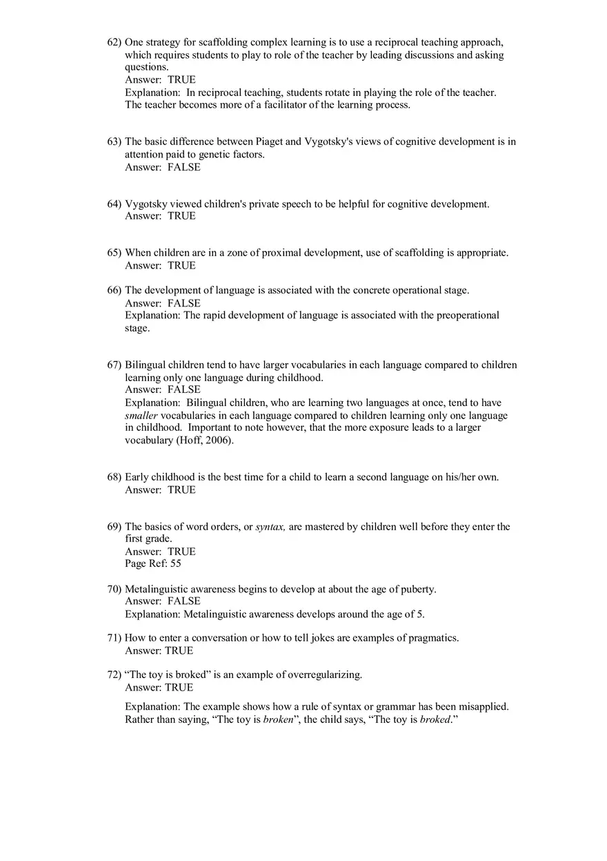 Cognitive Development and Language True False - Page 2