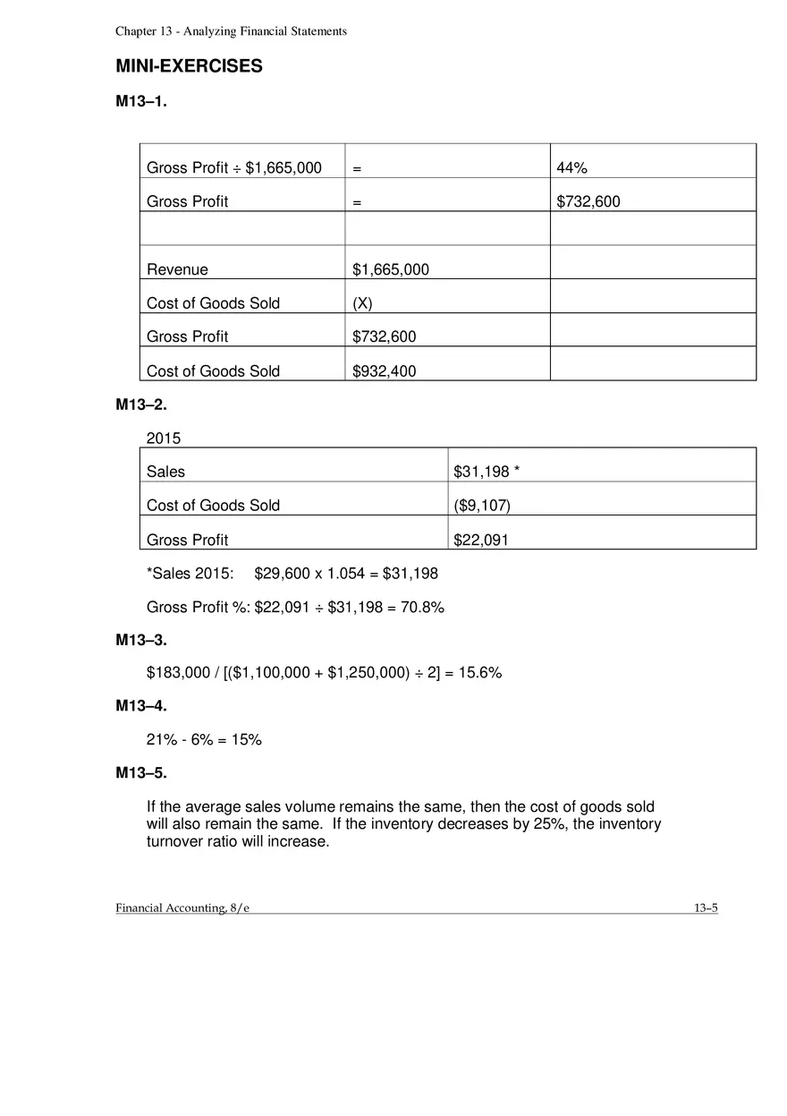 Chapter 13 Analyzing Financial Statements Mini-Exercises - Page 1