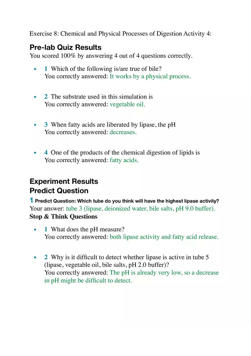 Exercise 8 Chemical and Physical Processes of Digestion - Page 1