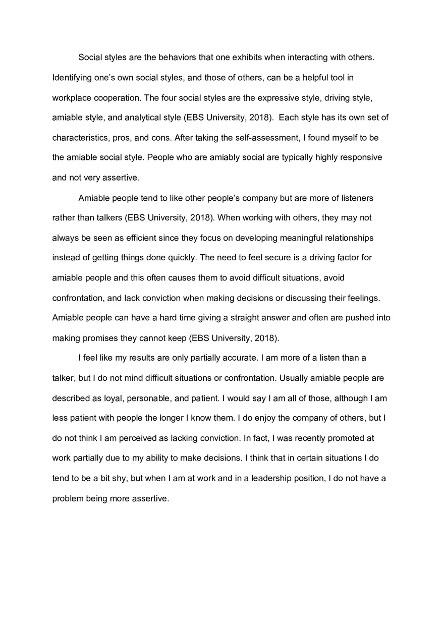 Social Styles Self-Assessment - Page 1