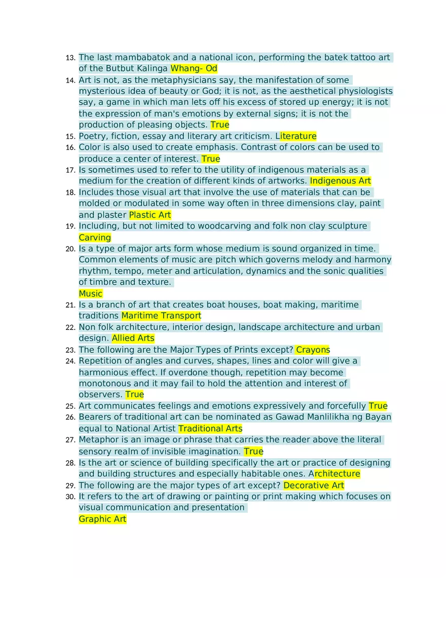 Art Appreciation Final Exam - Page 2