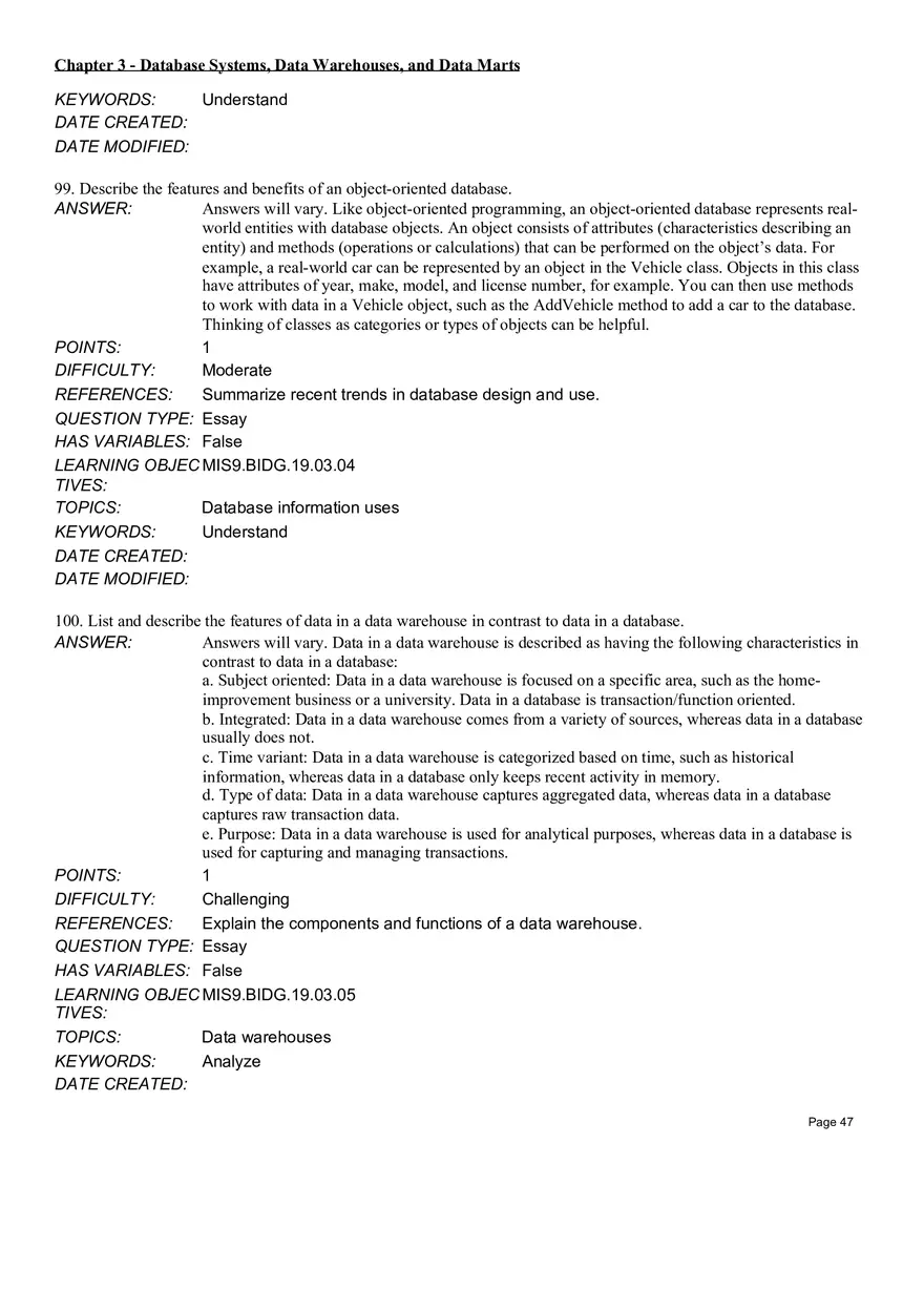 Chapter 3 Database Systems, Data Warehouses, and Data Marts Essay - Page 7