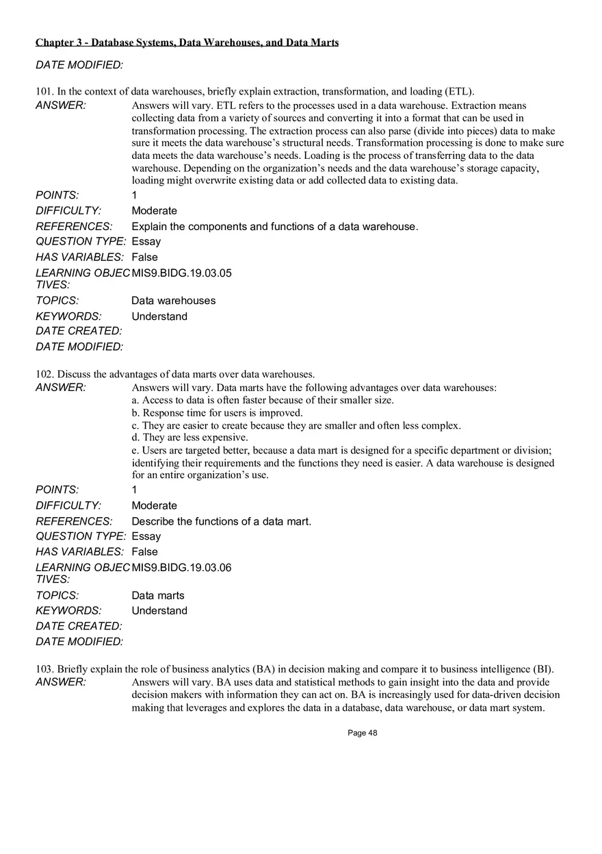 Chapter 3 Database Systems, Data Warehouses, and Data Marts Essay - Page 8