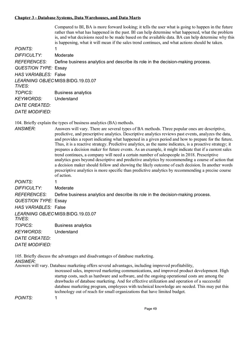 Chapter 3 Database Systems, Data Warehouses, and Data Marts Essay - Page 9