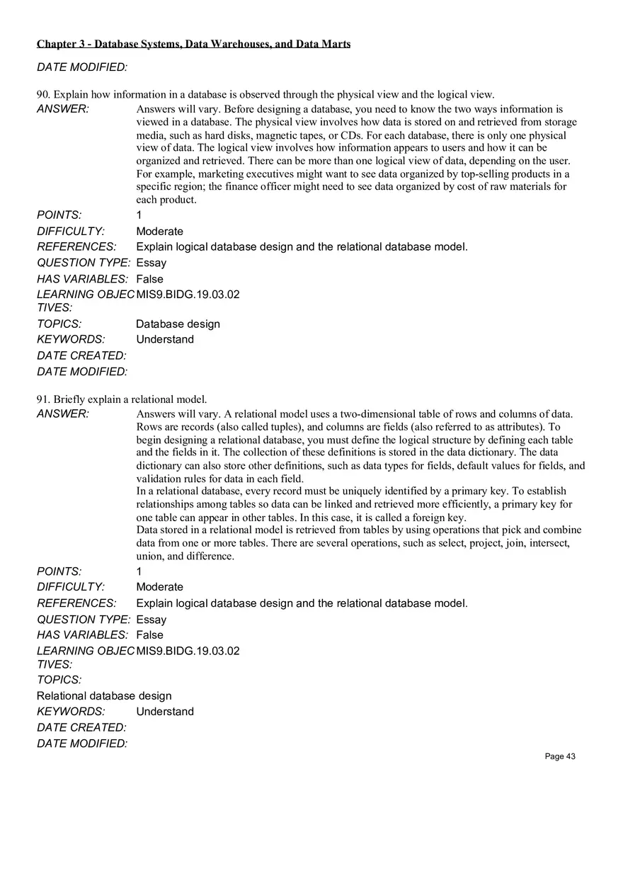 Chapter 3 Database Systems, Data Warehouses, and Data Marts Essay - Page 3