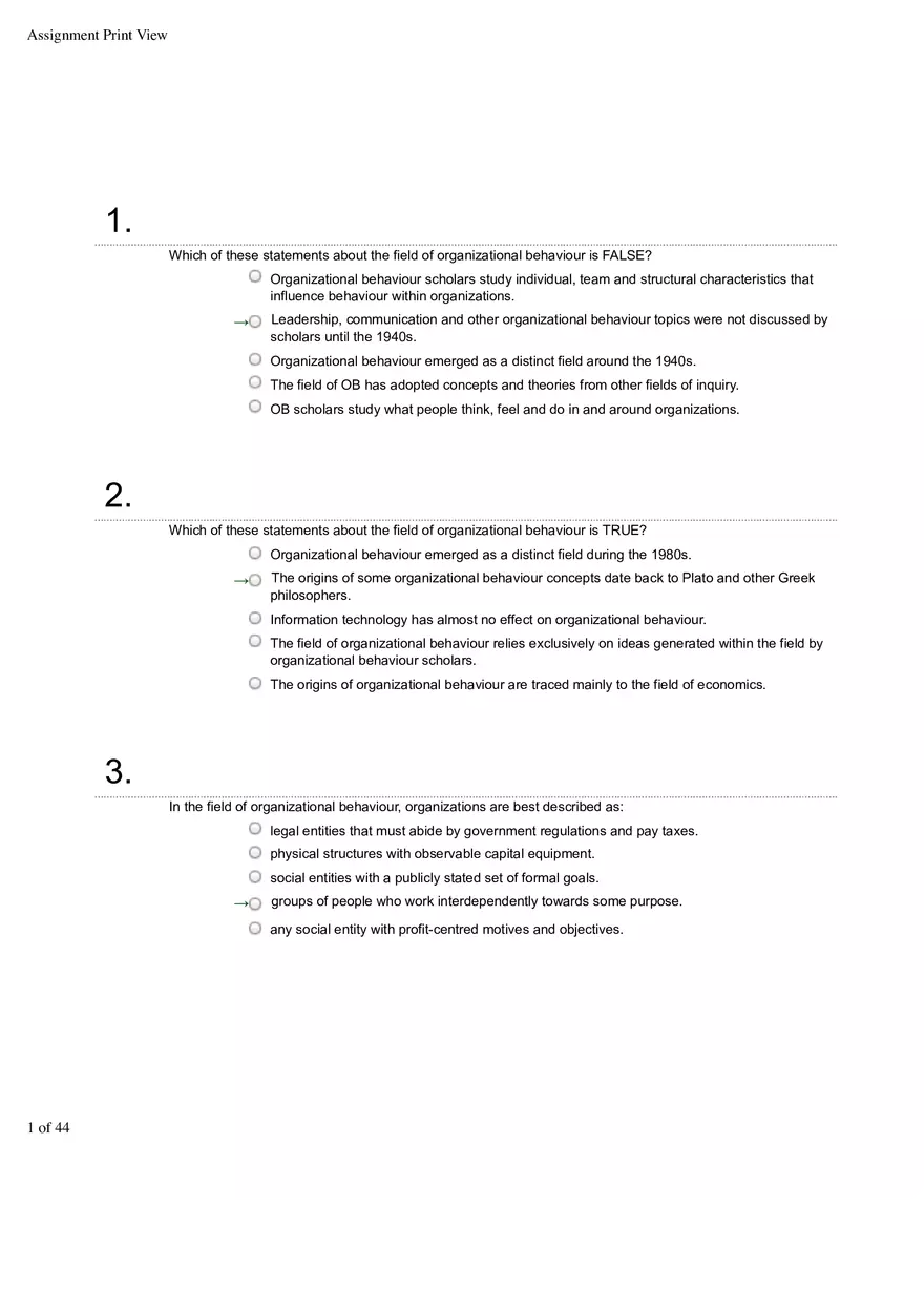 Organizational Behavior Ch 1 Multiple Choice 1 - Page 1