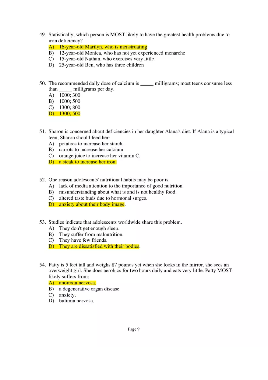 Chapter 09 Adolescence Multiple-Choice Questions 1 - Page 9