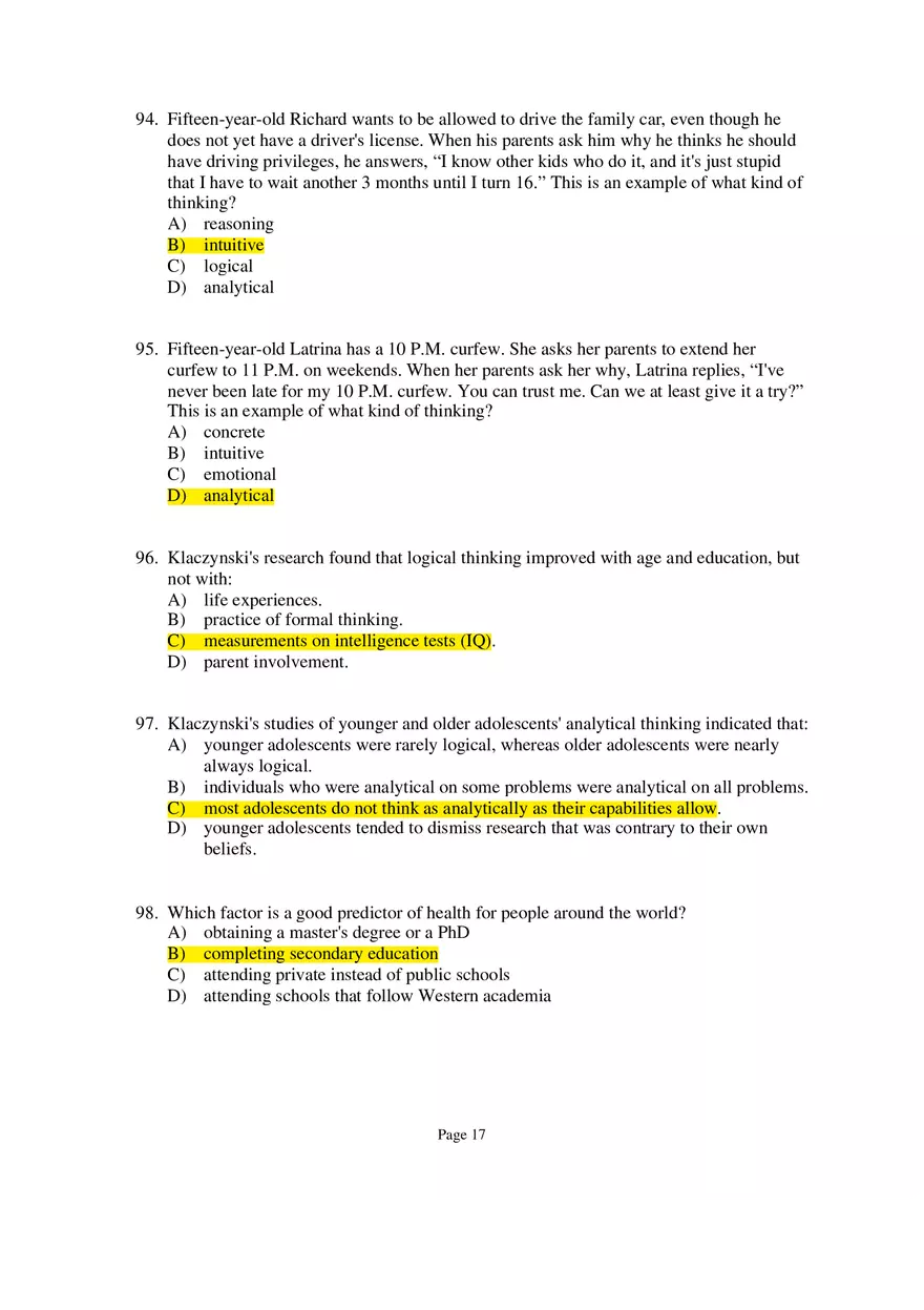 Chapter 09 Adolescence Multiple-Choice Questions 2 - Page 8