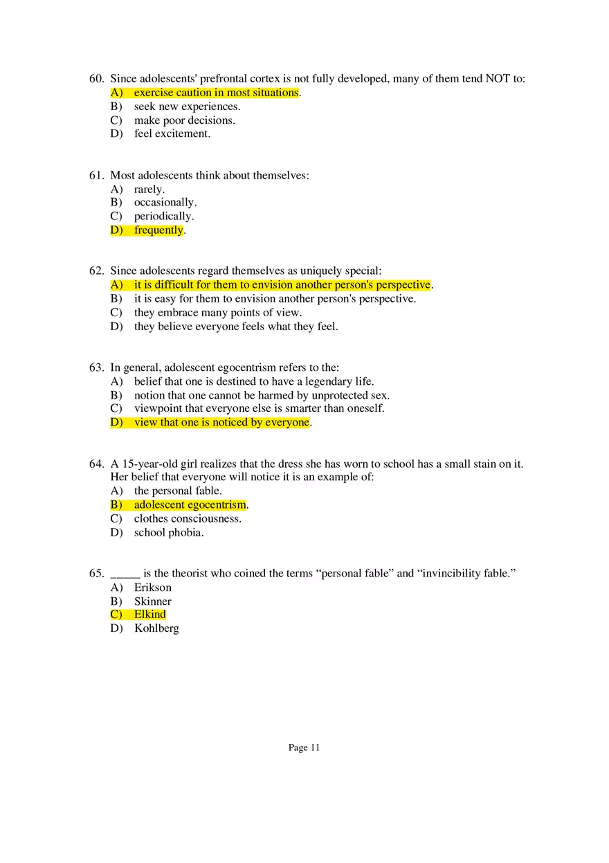 Chapter 09 Adolescence Multiple-Choice Questions 2 - Page 1