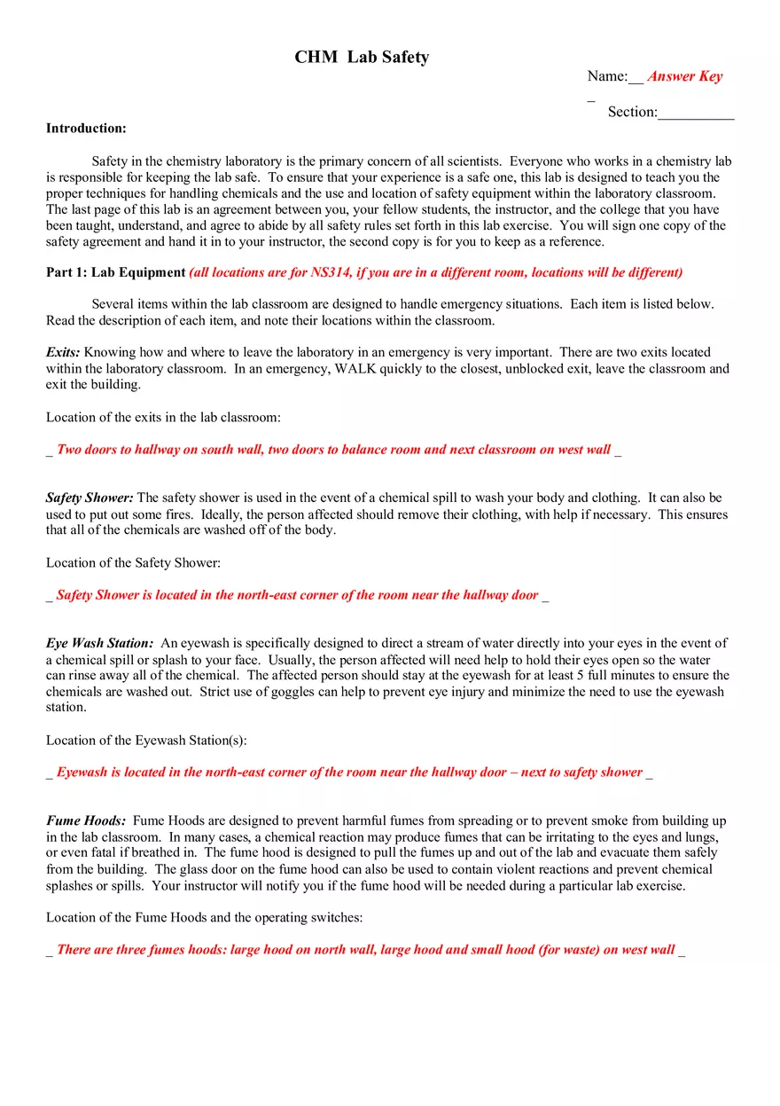 Lab Safety Answer Key - Page 1