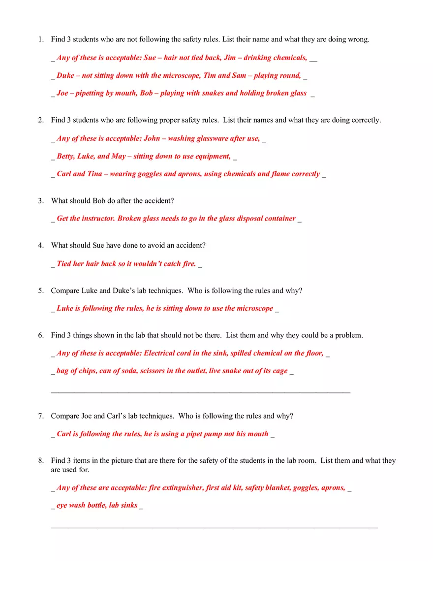 Lab Safety Answer Key - Page 5