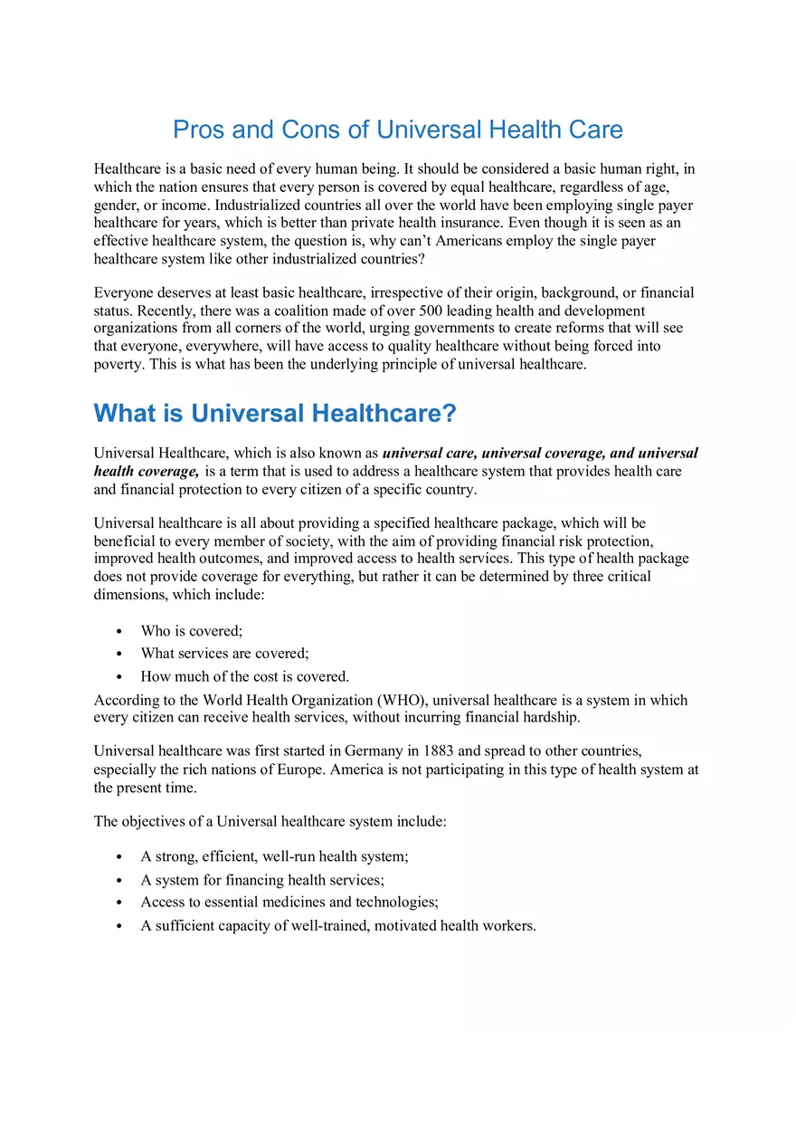 Pros and Cons of Universal Health Care - Page 1