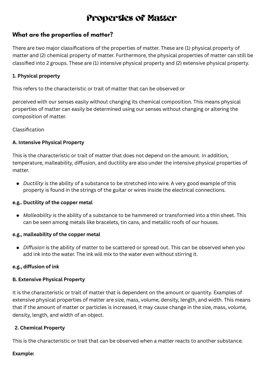 Properties of Matter Study Notes - Page 1
