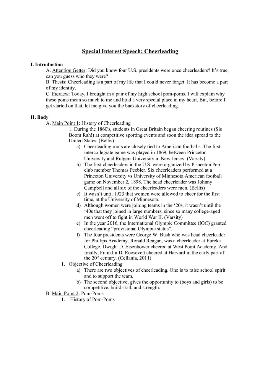 Special Interest Speech Cheerleading - Page 1