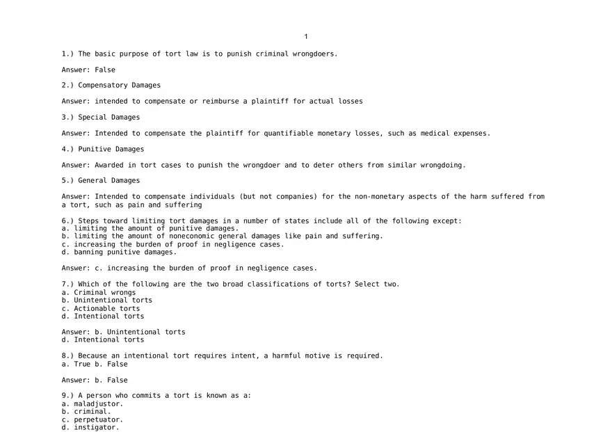 The Basic Purpose of Tort Law is to Punish Criminal Wrongdoers - Page 1