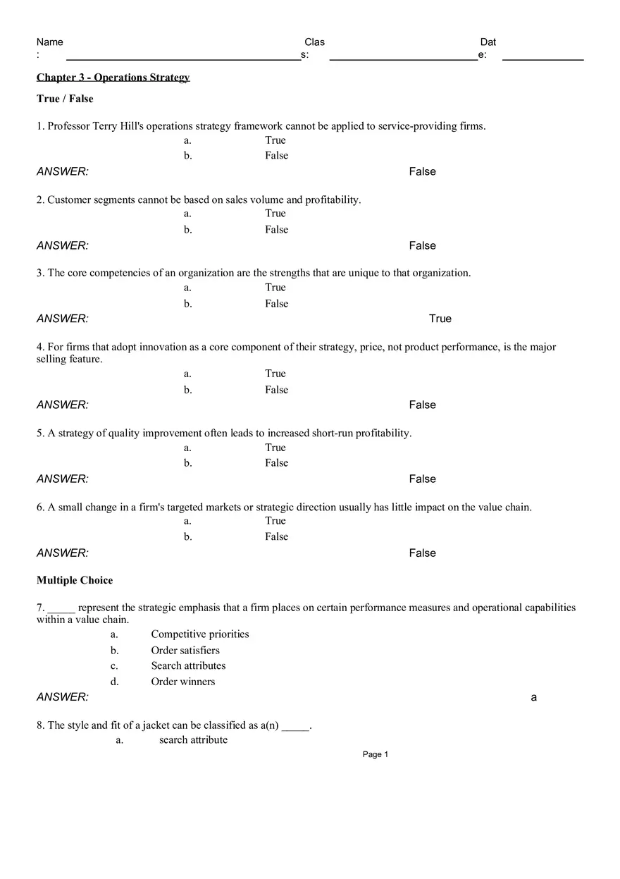 Chapter 3 - Operations Strategy - Page 1