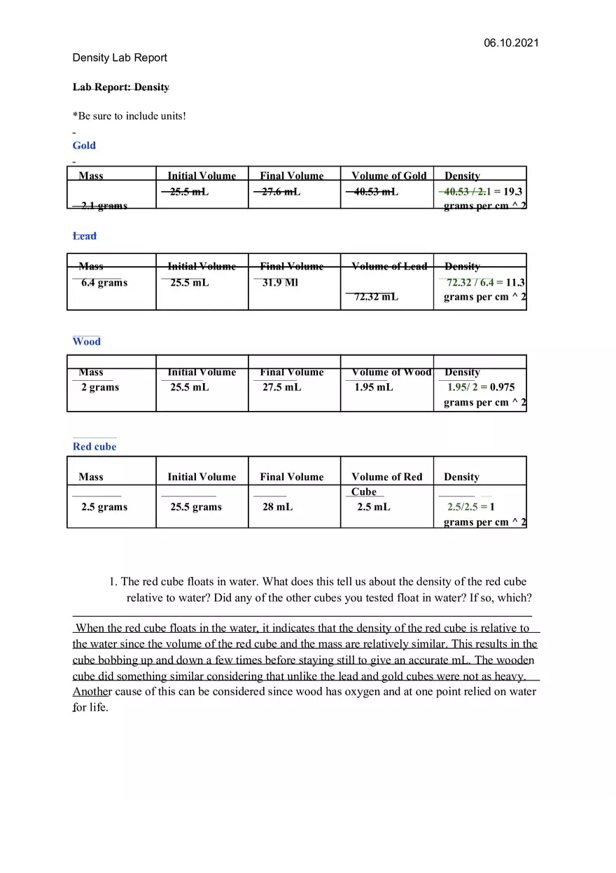 Density Lab Report - Page 1