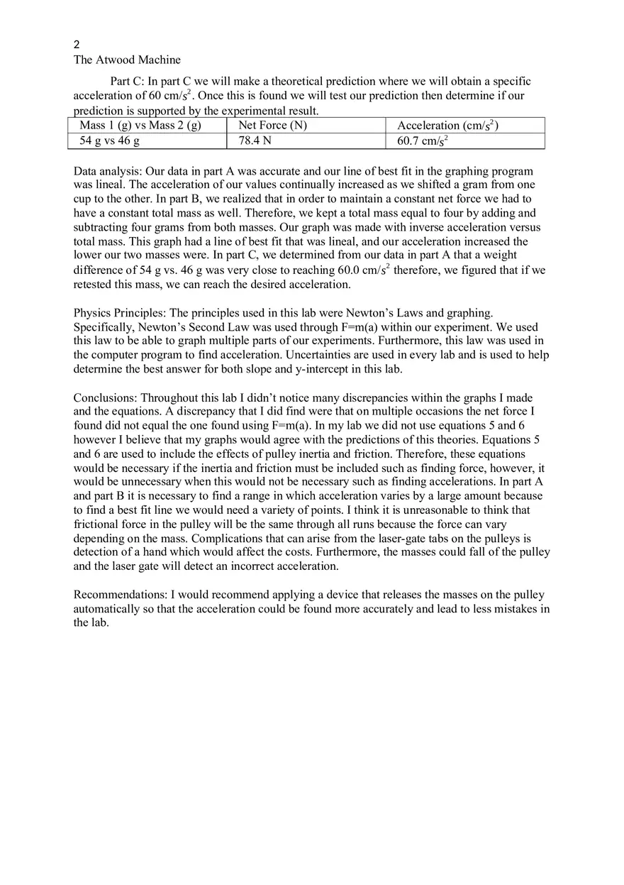 The Atwood Machine Lab Report - Page 2
