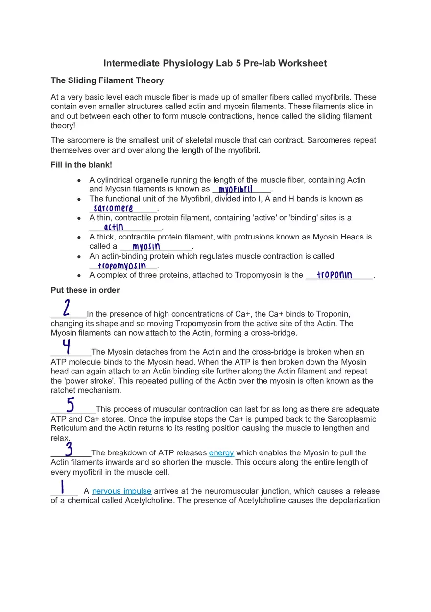 Intermediate Physiology Lab 5 Pre-lab Worksheet - Page 1