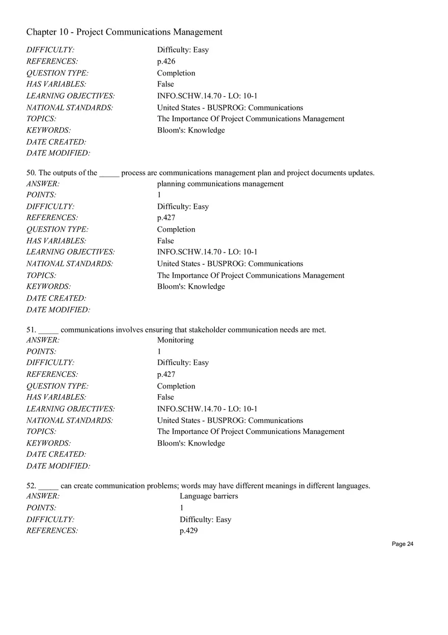 Chapter 10 - Project Communications Management Multiple Choice - Page 7