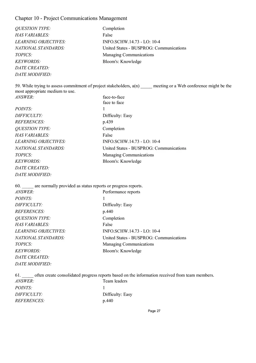 Chapter 10 - Project Communications Management Multiple Choice - Page 10