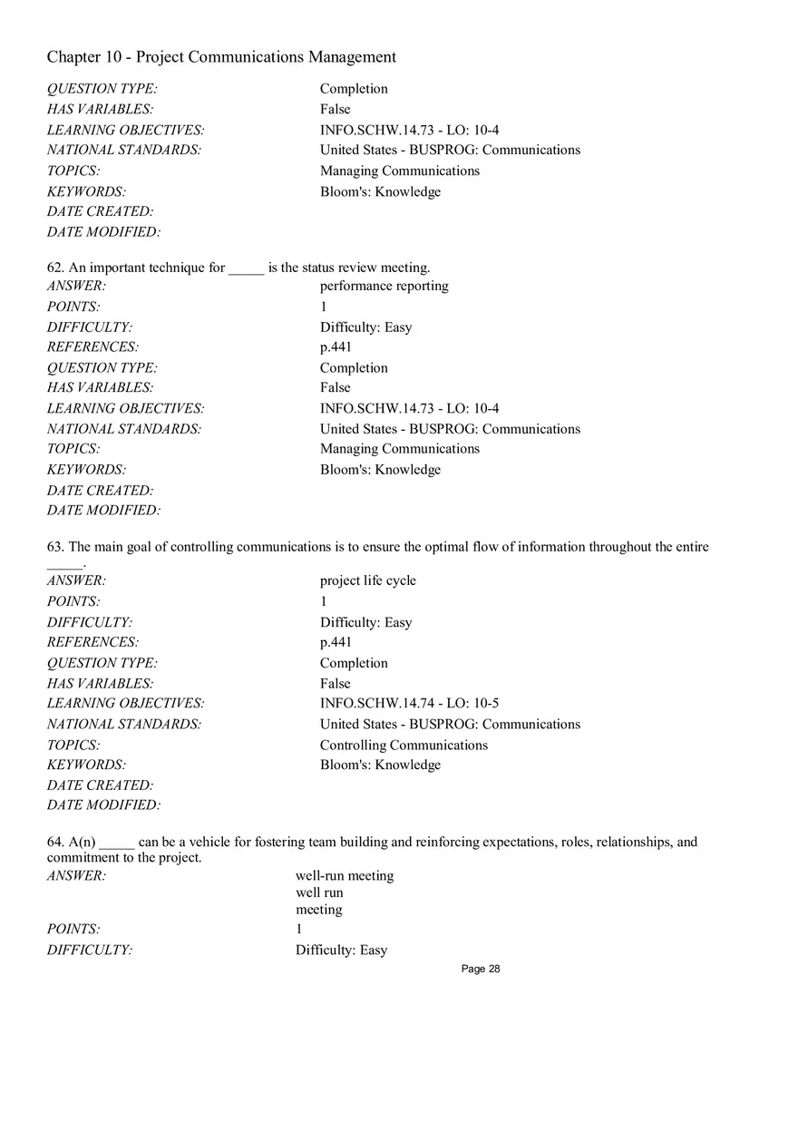 Chapter 10 - Project Communications Management Multiple Choice - Page 11