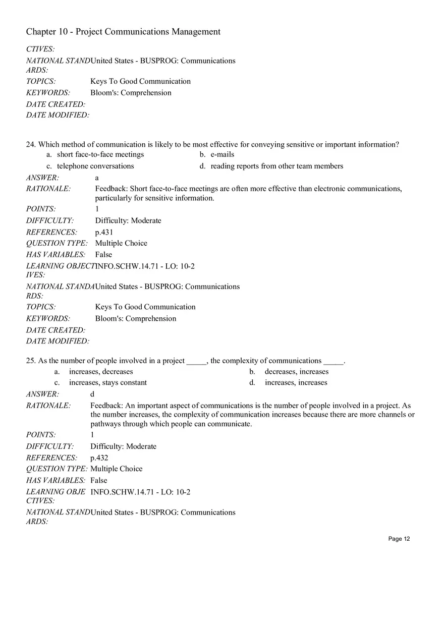 Chapter 10 - Project Communications Management Multiple Choice - Page 13