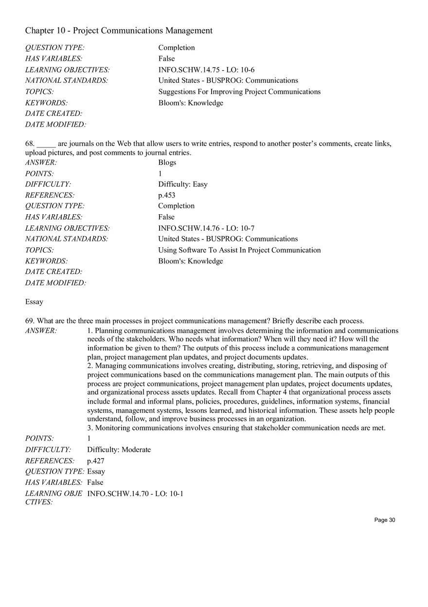 Chapter 10 - Project Communications Management Multiple Choice - Page 14