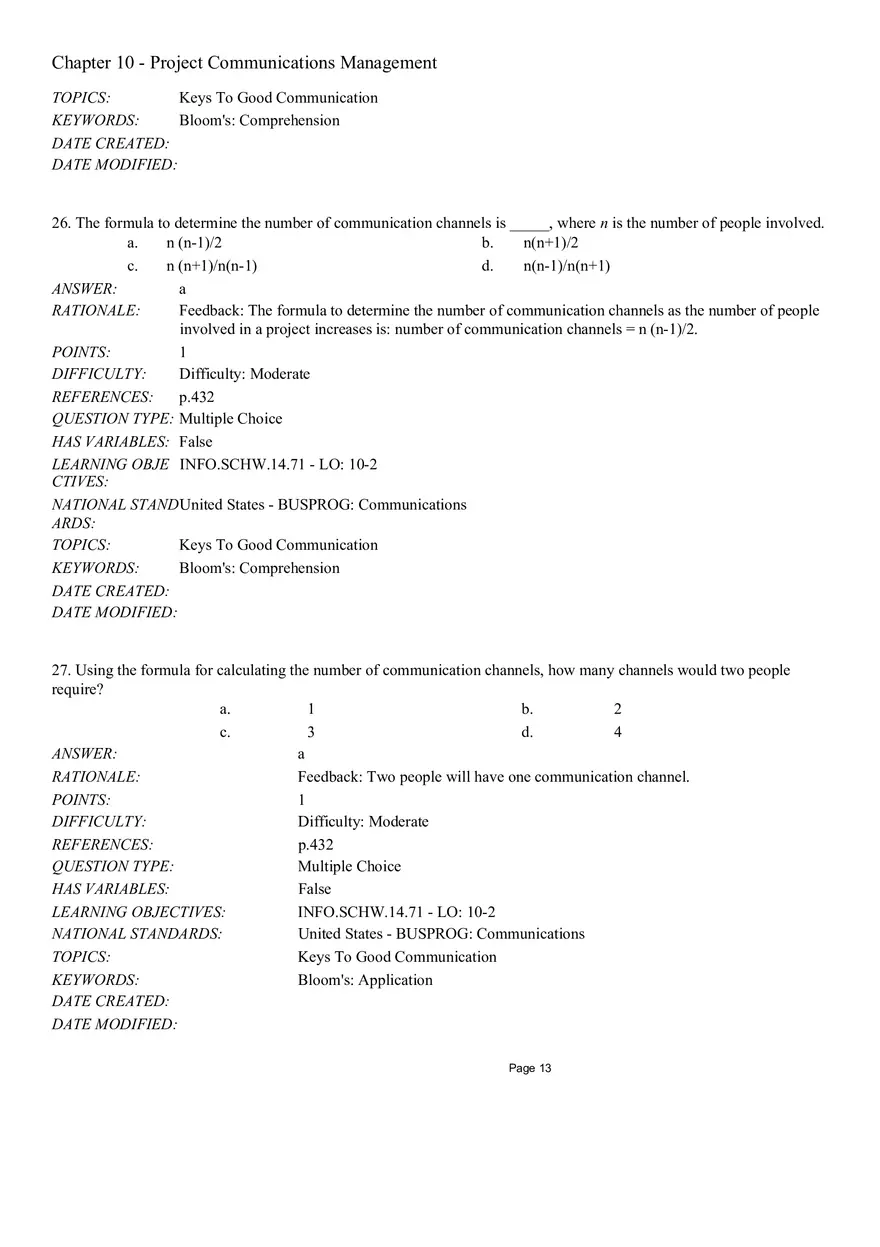 Chapter 10 - Project Communications Management Multiple Choice - Page 19