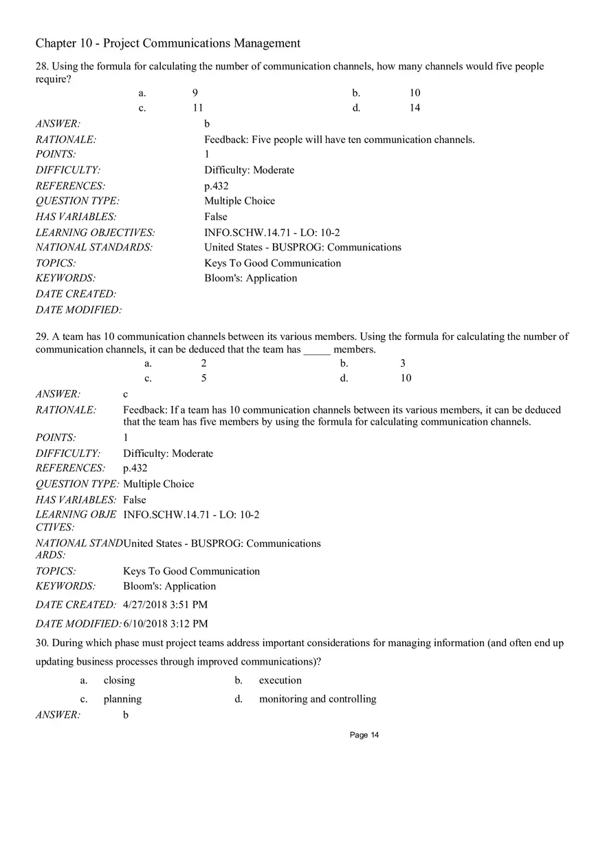 Chapter 10 - Project Communications Management Multiple Choice - Page 20