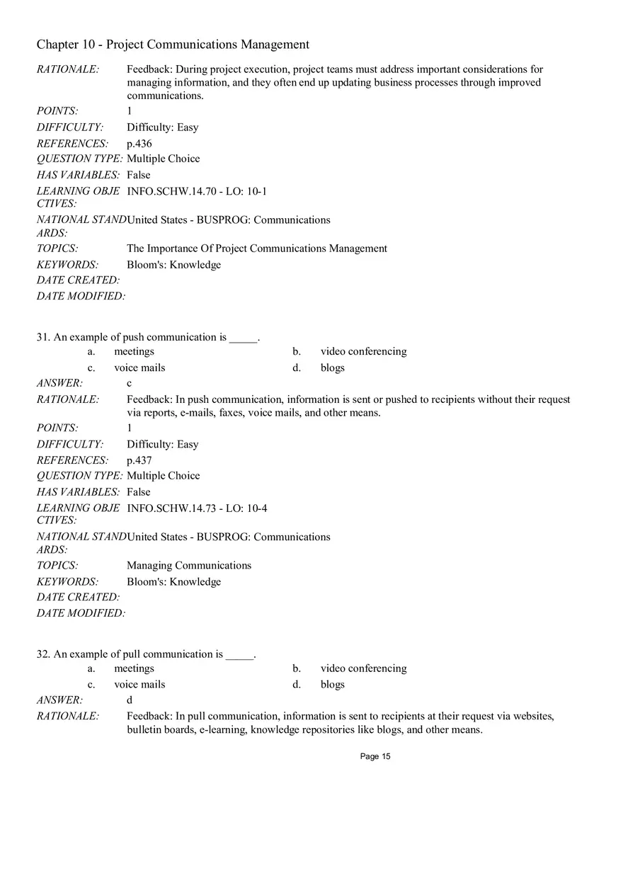 Chapter 10 - Project Communications Management Multiple Choice - Page 21